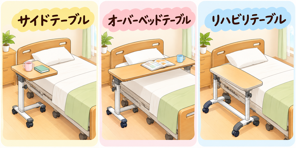 ベッド用テーブルの比較イラスト